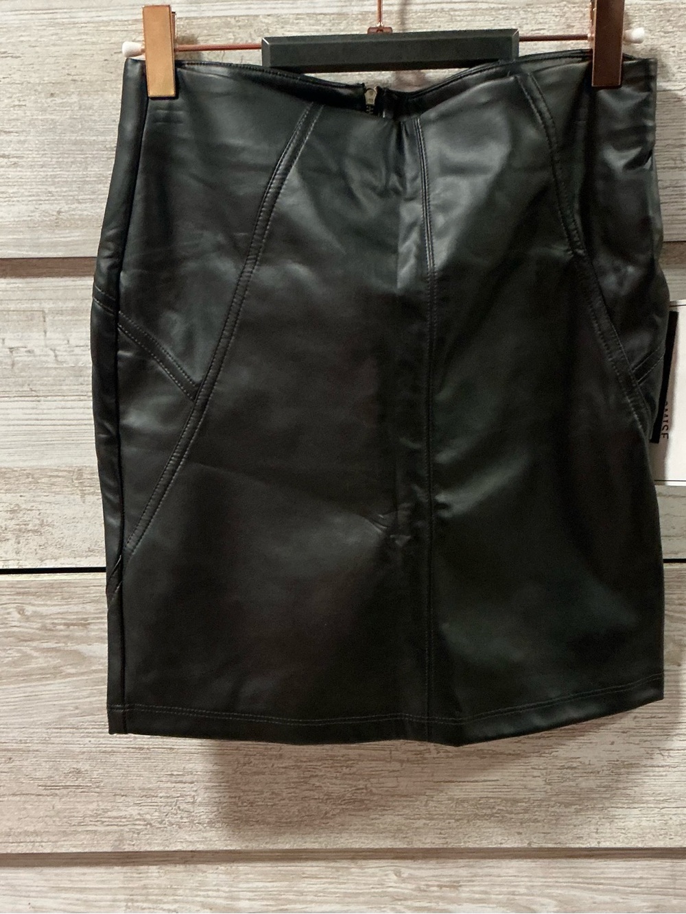 Black Faux Leather Midi Skirt - Sleek Ponte Panel Design